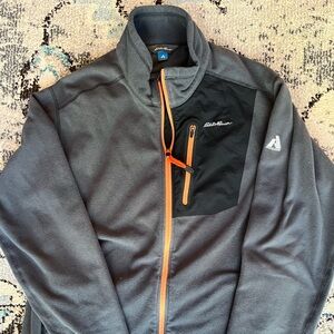 Eddie Bauer Charcoal Jacket with Bright Orange Zipper